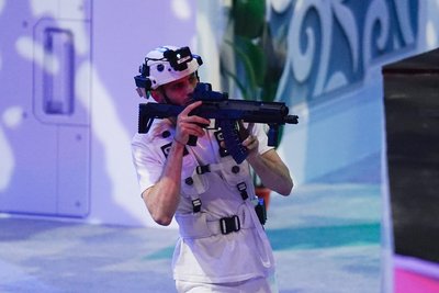 Attack in white gear with helmet camera