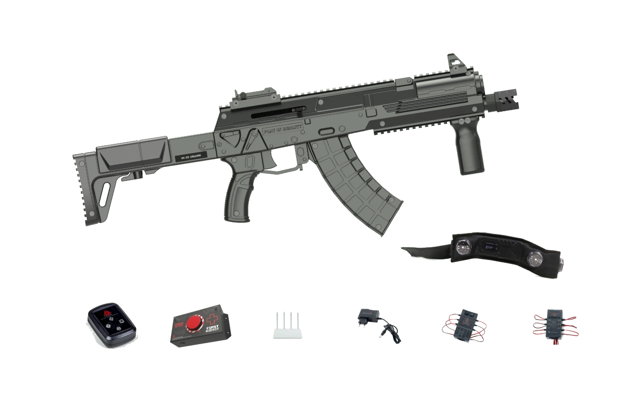 StartUp outdoor laser tag equipment: play set, sensor headband, remote, game devices and chargers