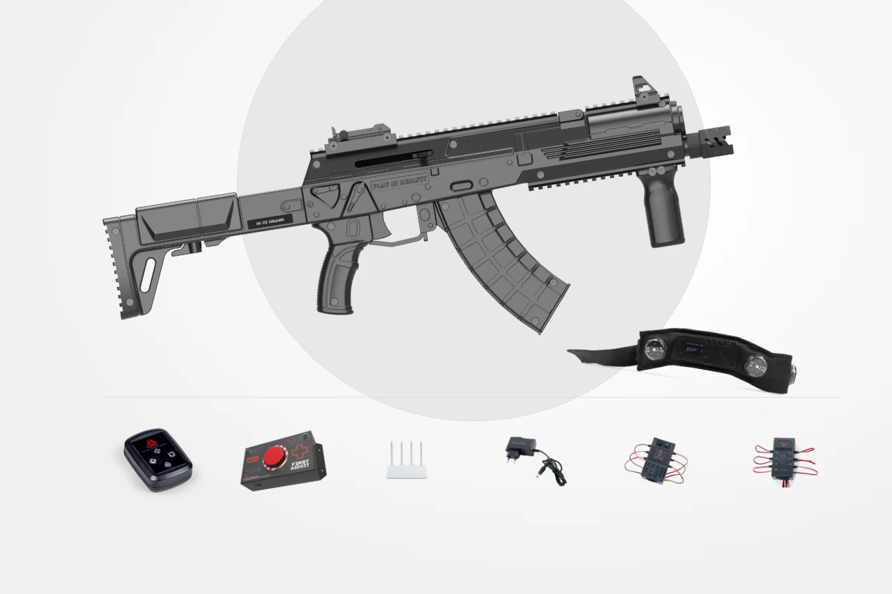 Complete LASERWAR StartUp outdoor equipment kit on a neutral gray background