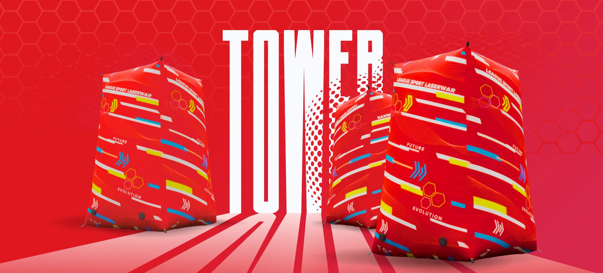 Figure Tower laser tag shelters with built-in electric inflation modules