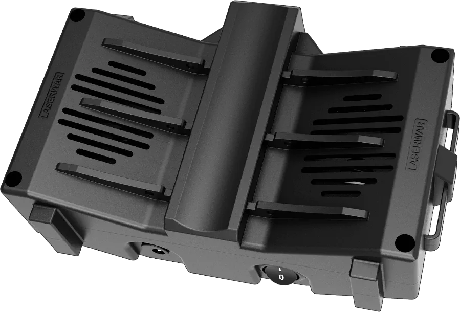 Rear view of Cerberus showing the two speaker grilles