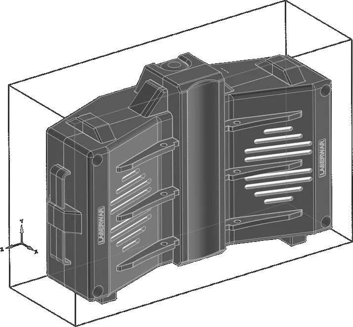 Technical drawing showing Cerberus housing and its compact dimensions