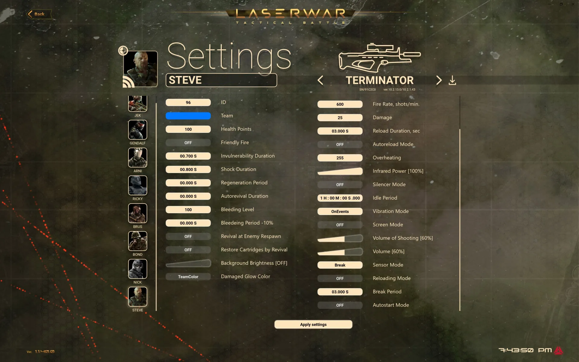 Weapon setup